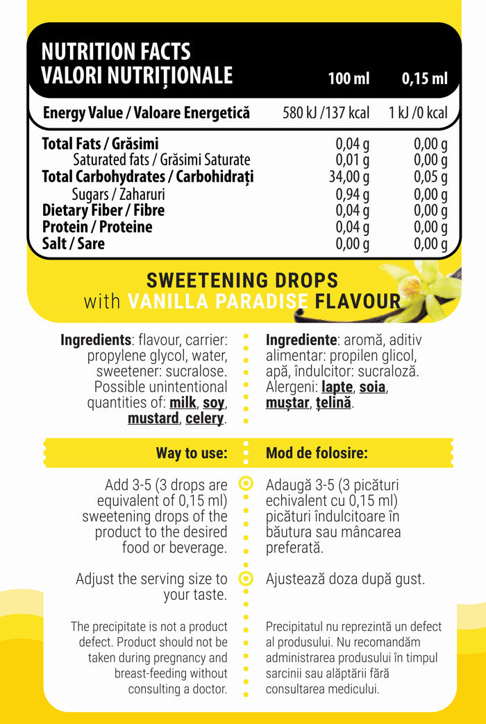 iDROPS 30ml Genius Nutrition Vanilla Paradise - Zero calorie sweetener, stable at high temperatures, ideal for cooking and baking, that does not affect blood sugar levels, suitable for individuals with insulin sensitivity.
