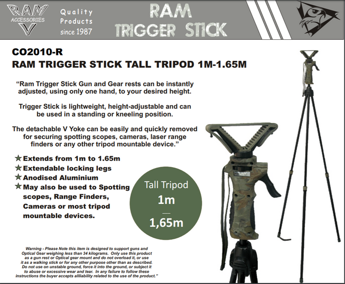RAM TRIGGER STICK Gen 3 TALL TRIPOD 1.65M
