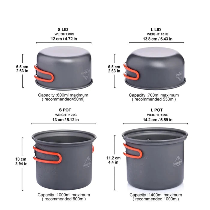 Non-stick Pots Pans Portable Outdoor Camping Hiking Cooking Set Cookware travel tableware Beargoods