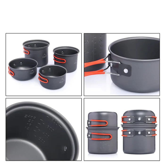 Non-stick Pots Pans Portable Outdoor Camping Hiking Cooking Set Cookware travel tableware Beargoods