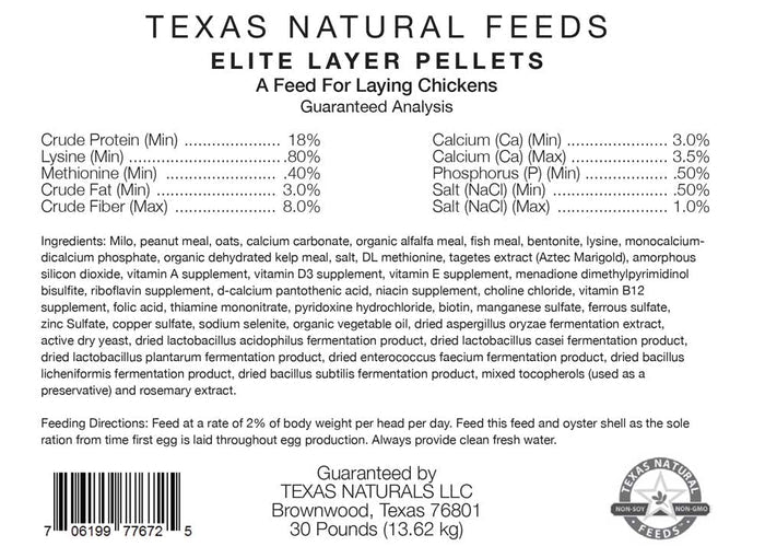 Texas Natural Feeds Elite Layer Pellets