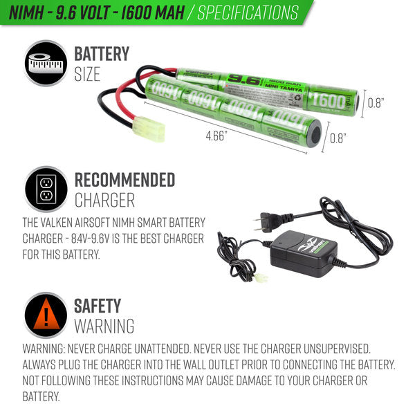Valken Airsoft battery 9.6v 1600mah NIMH